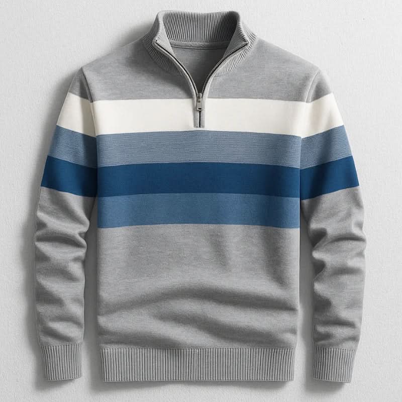 Sweter Lorven w paski z krótkim zamkiem