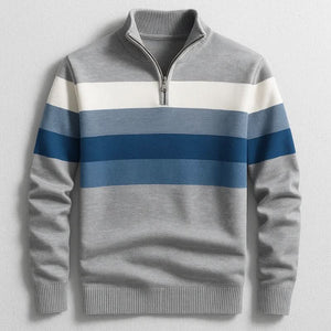 Sweter Lorven w paski z krótkim zamkiem