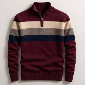 Sweter Lorven w paski z krótkim zamkiem
