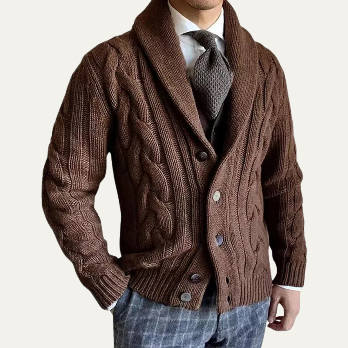 Kardigan Verona z warkoczowym splotem, klasyczna elegancja