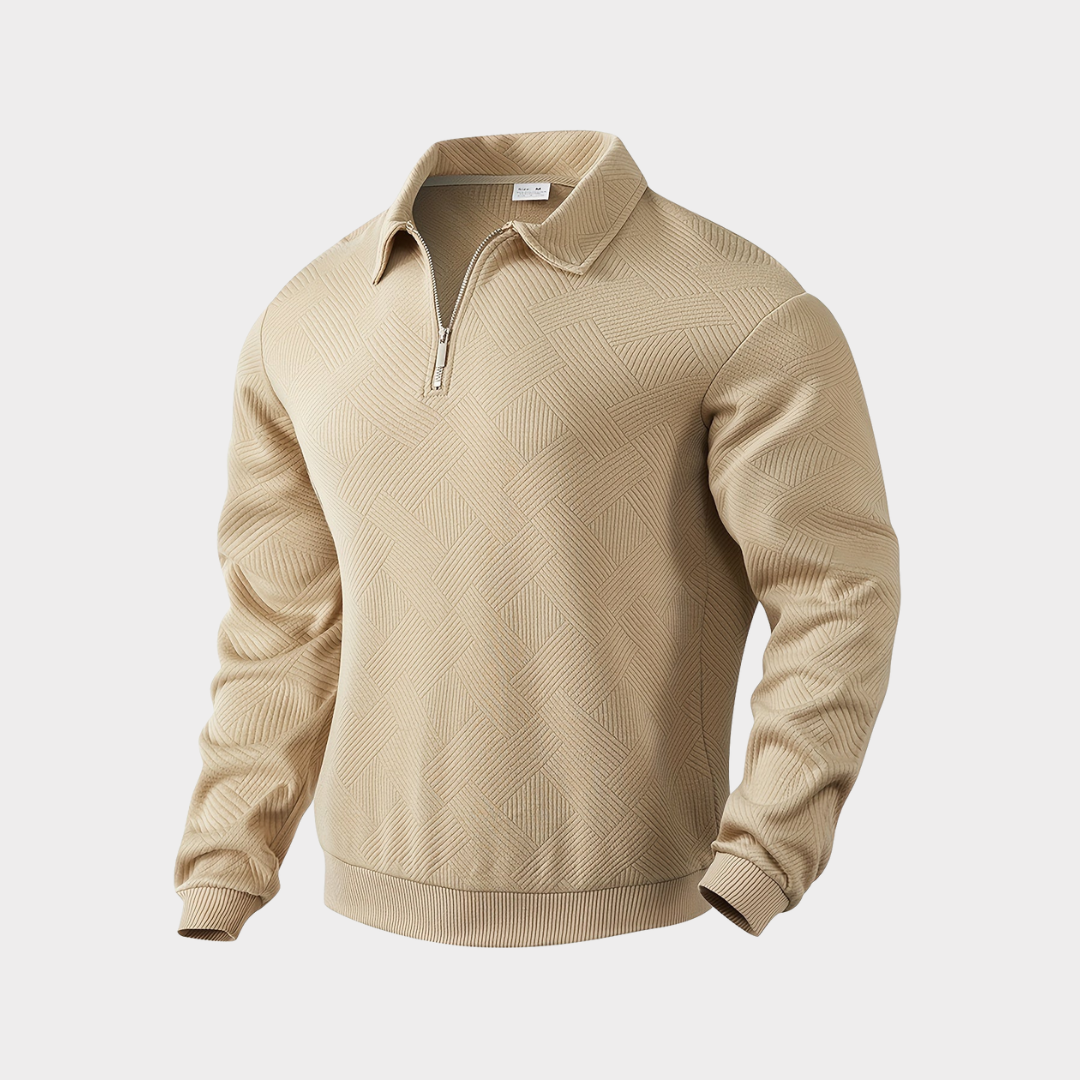 Sweter ze stójką i krótkim zamkiem, wzór romb
