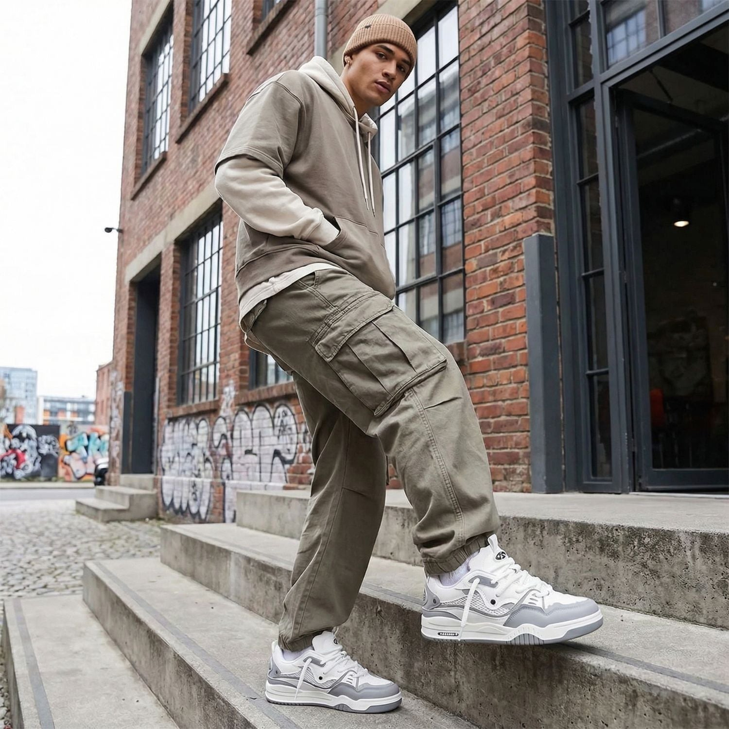 Sneakersy na grubej podeszwie, wyrazista sylwetka