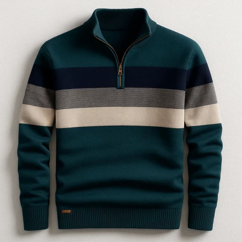 Sweter Lorven w paski z krótkim zamkiem
