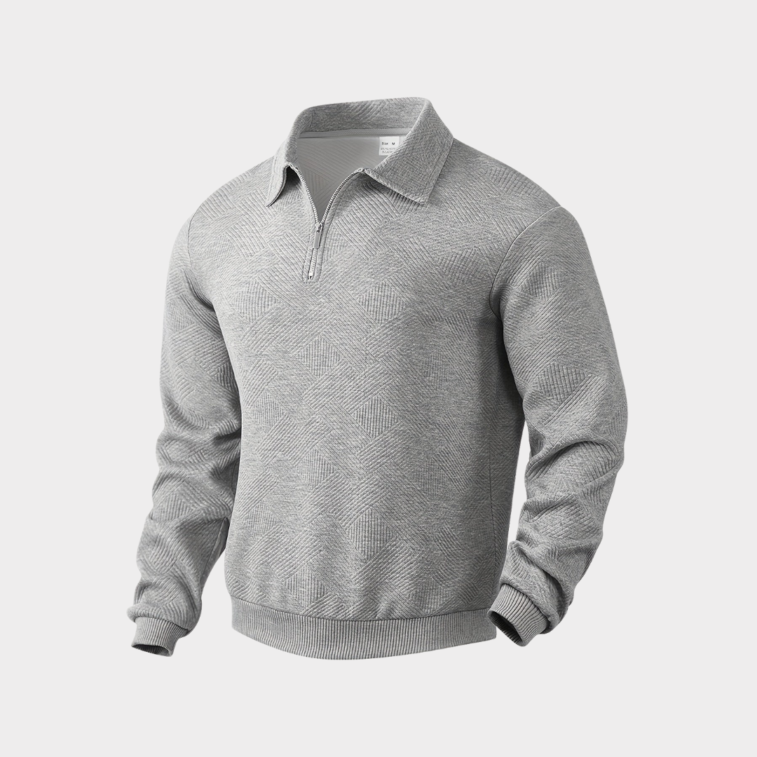 Sweter ze stójką i krótkim zamkiem, wzór romb