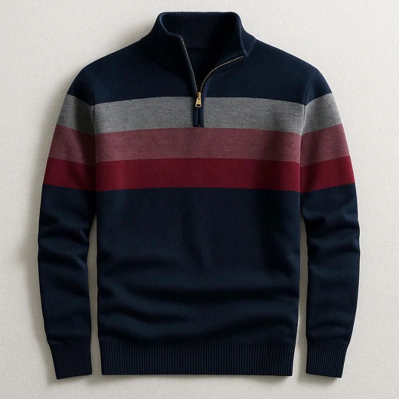 Sweter Lorven w paski z krótkim zamkiem
