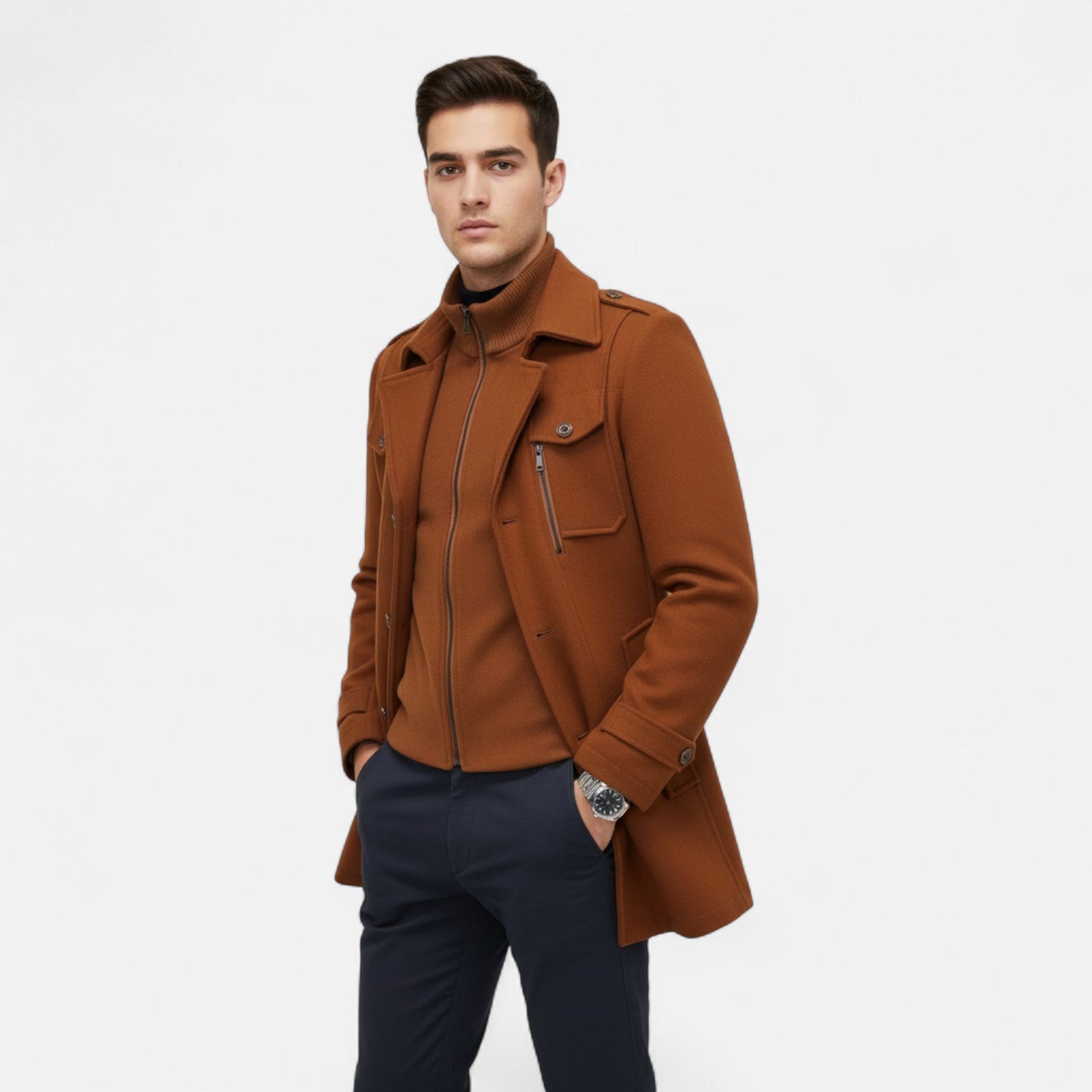 Płaszcz z tweedu w kroju slim fit, brytyjska klasyka