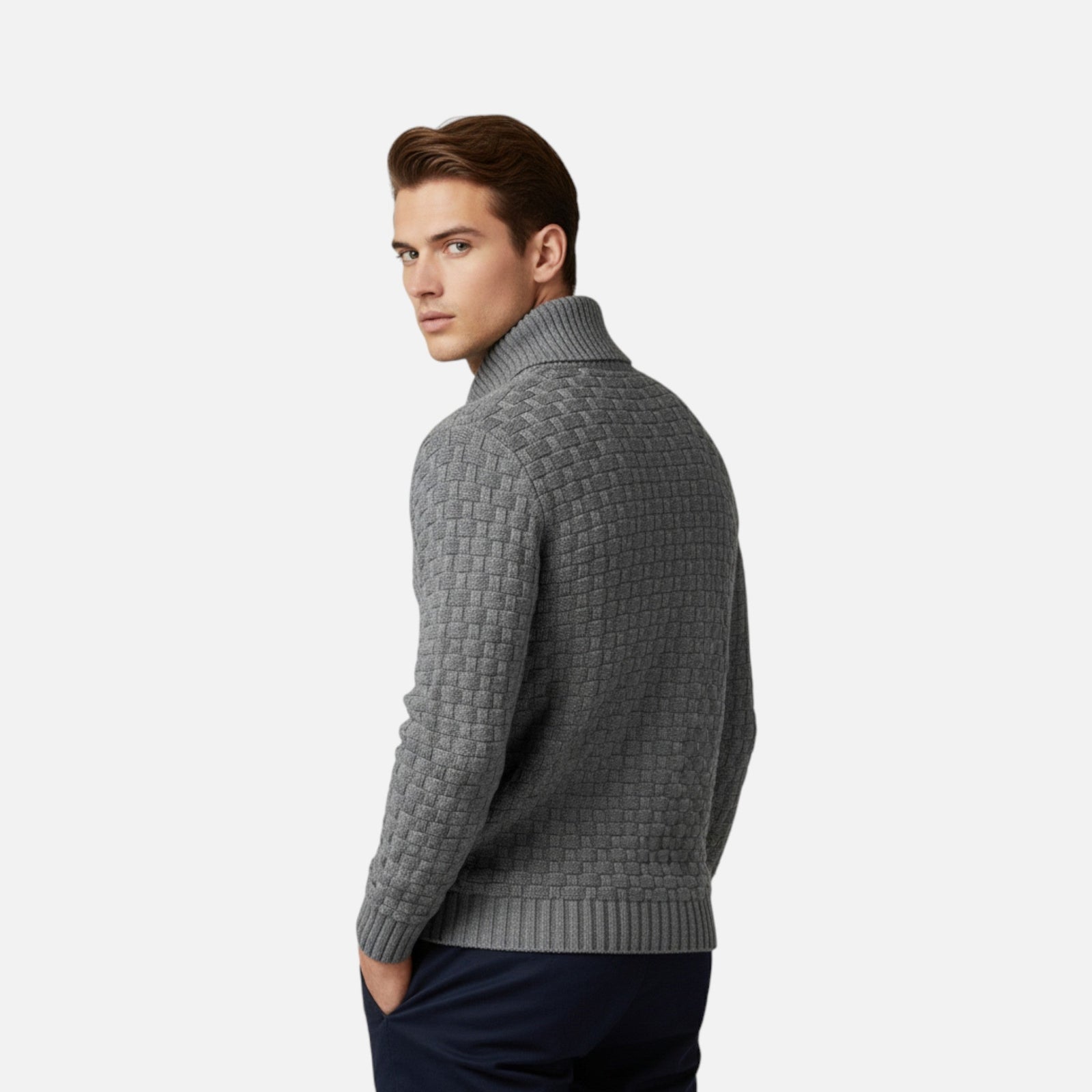 Sweter zimowy ze stójką i detalem guzików