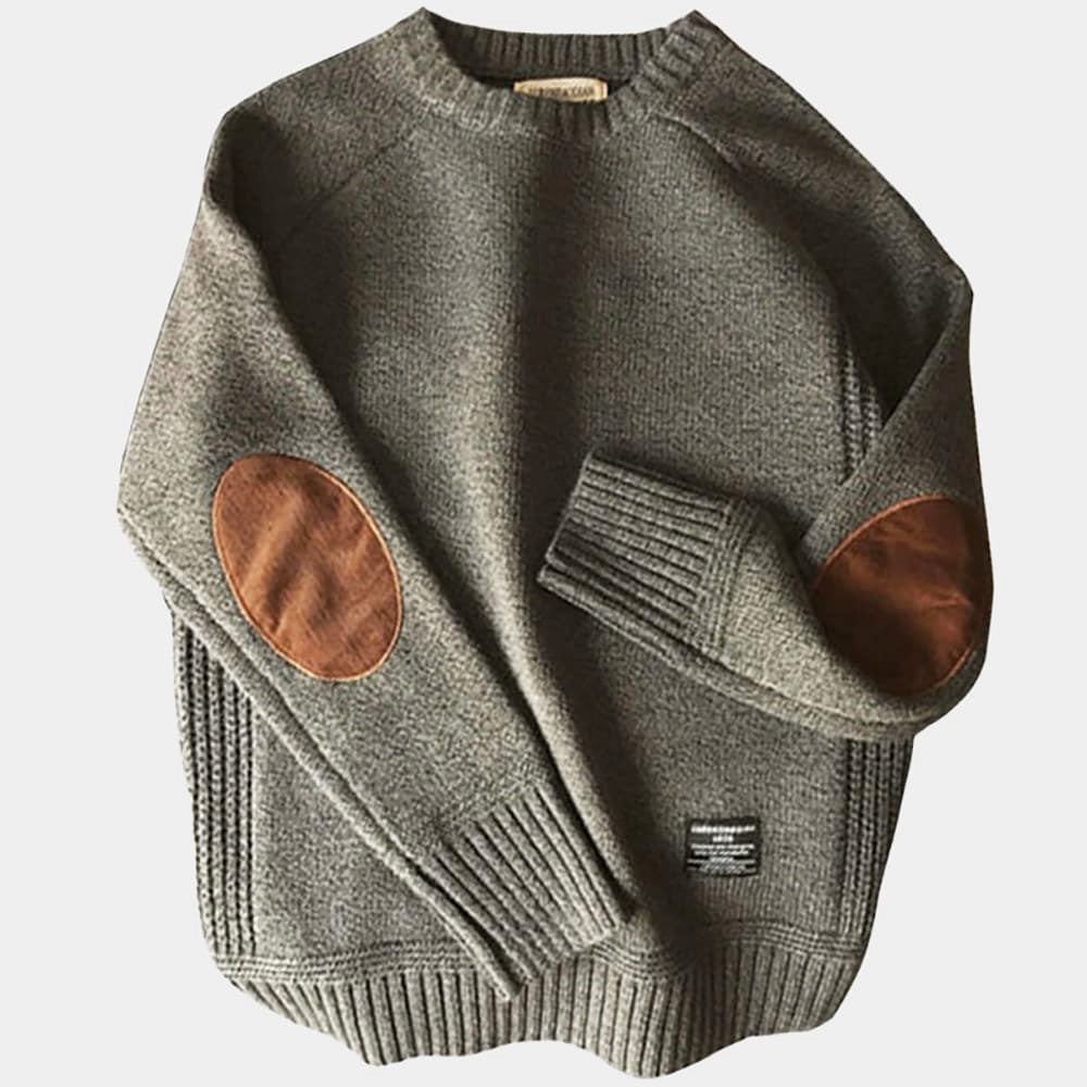 Sweter z okrągłym dekoltem i łatami na łokciach