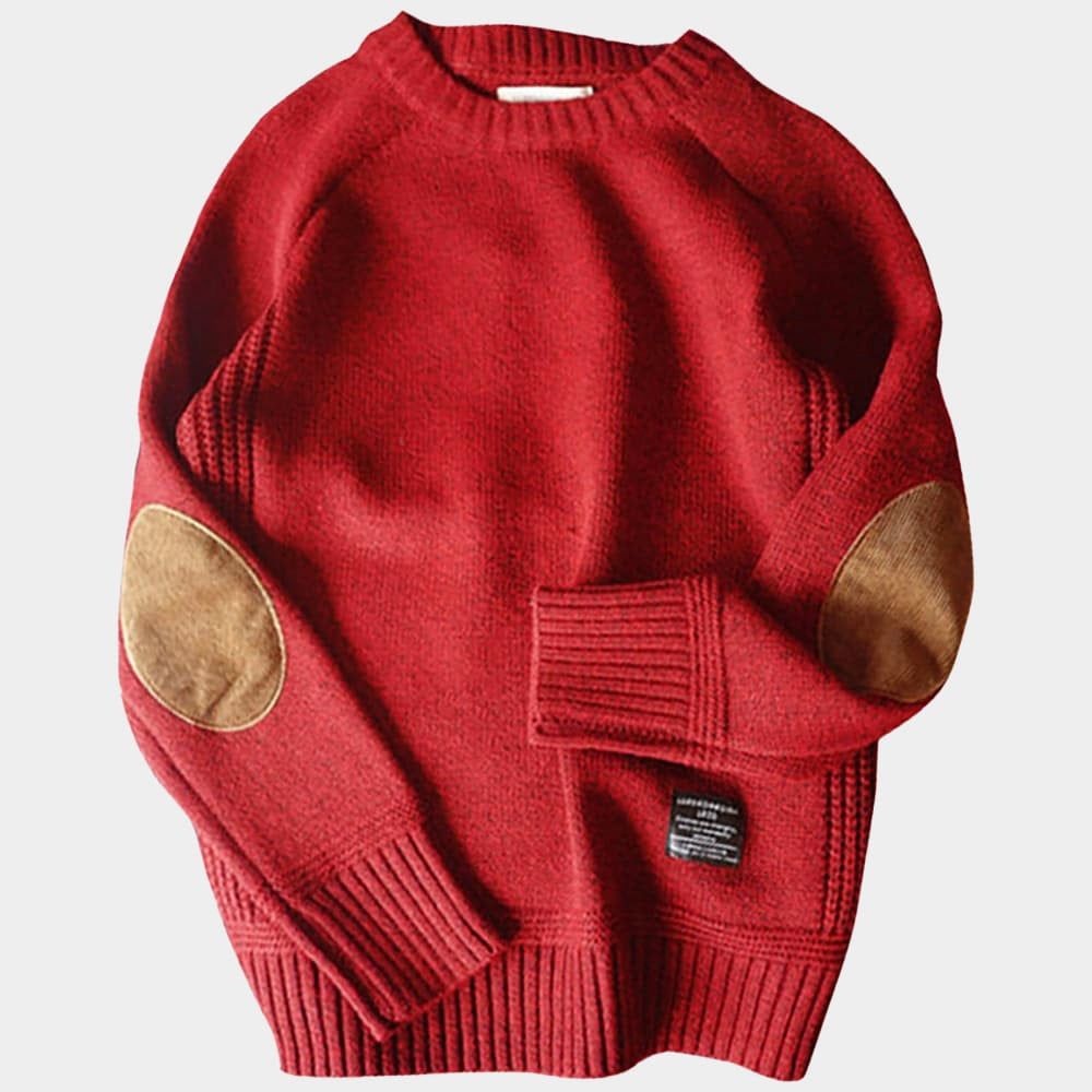 Sweter z okrągłym dekoltem i łatami na łokciach