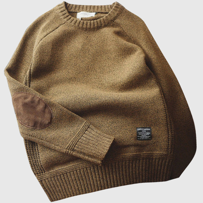 Sweter z okrągłym dekoltem i łatami na łokciach
