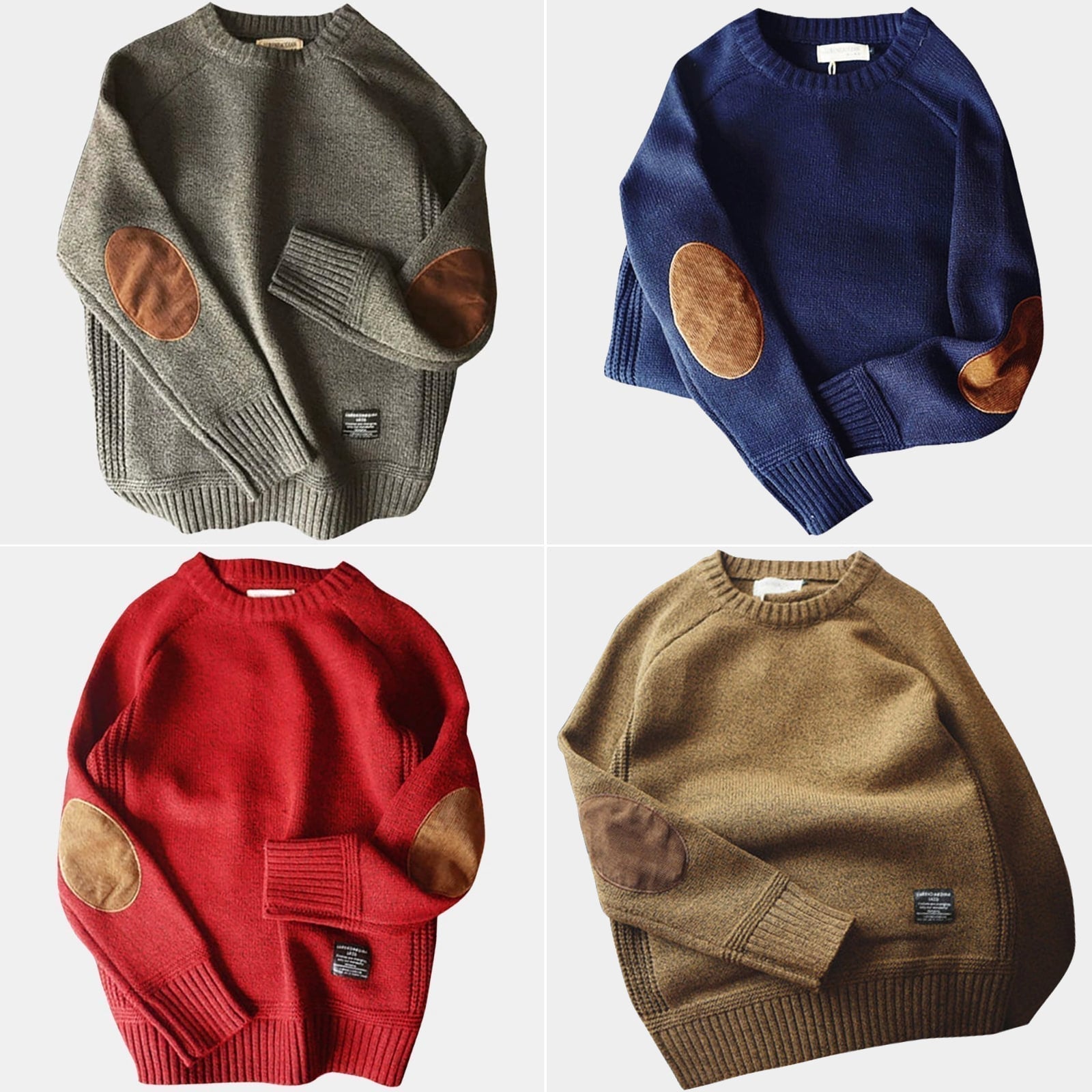 Sweter z okrągłym dekoltem i łatami na łokciach