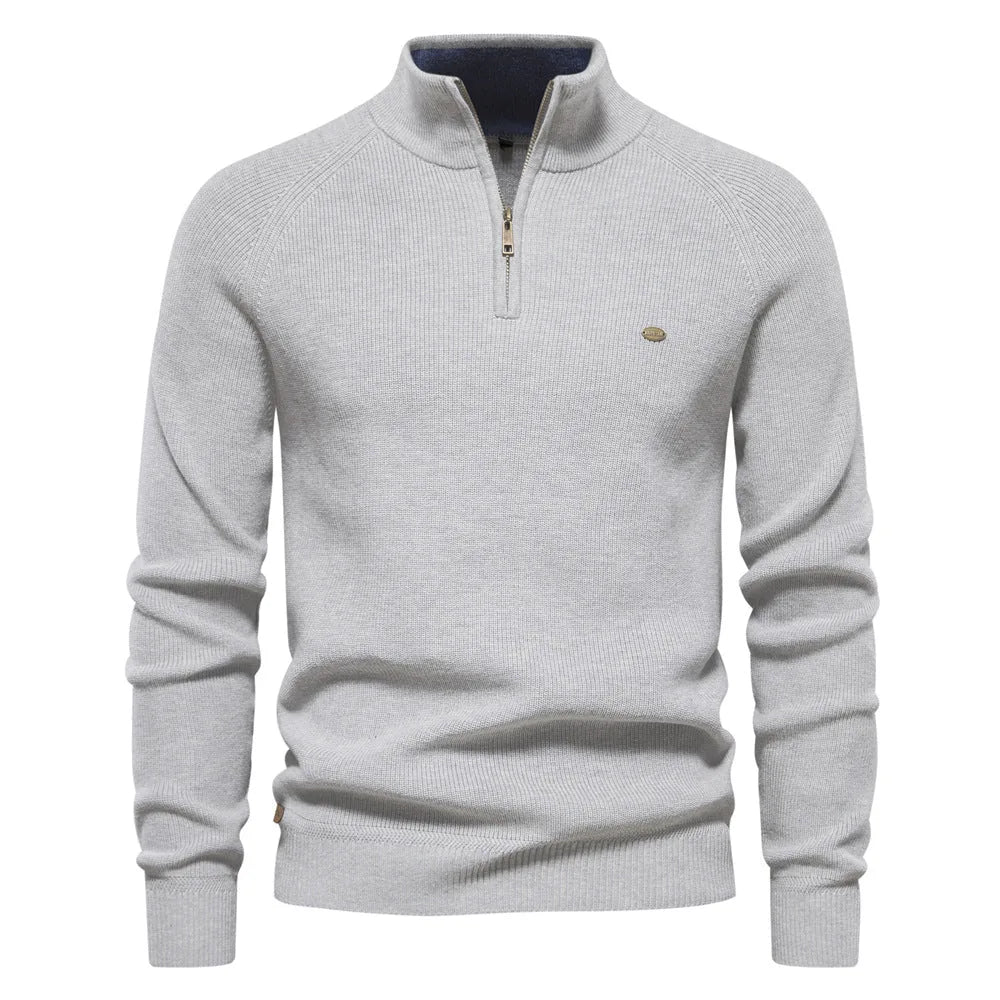 Sweter Hugo z krótkim zamkiem i stójką, prążkowana dzianina