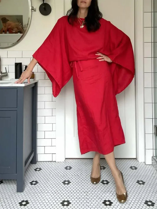 Maria™ | Oddychająca lniana sukienka kimono – Gdy elegancja spotyka lato