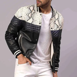 Skórzana kurtka bomber slim fit ze stójką