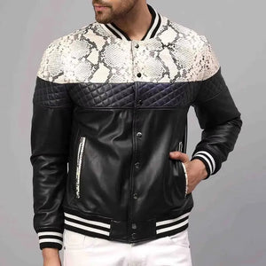 Skórzana kurtka bomber slim fit ze stójką