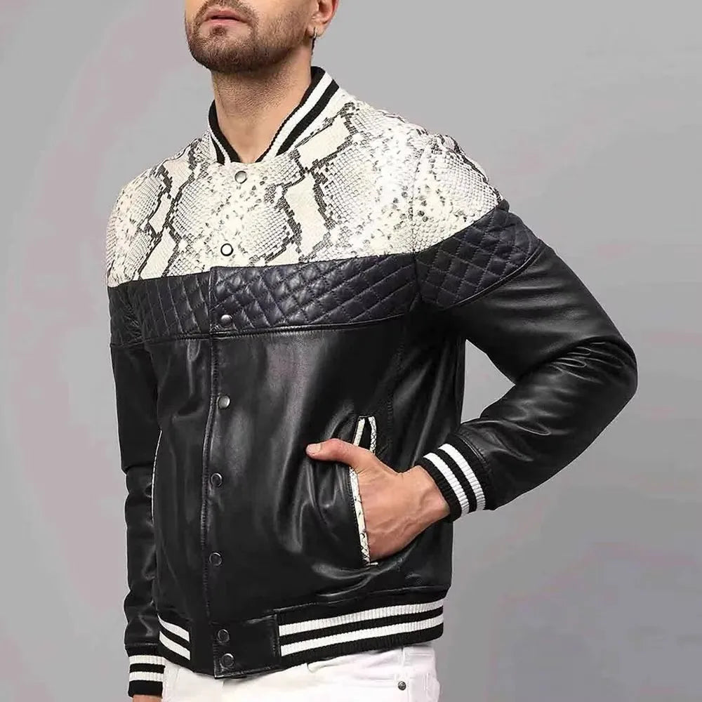 Skórzana kurtka bomber slim fit ze stójką