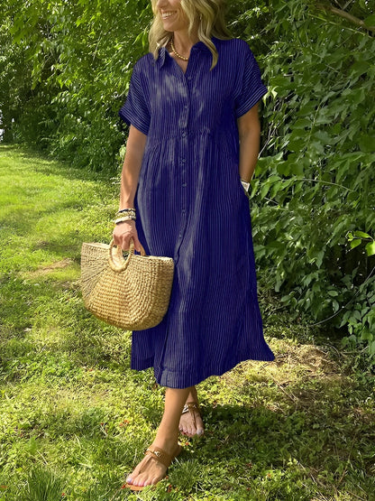 Anna™ – Sukienka w paski o luźnym kroju z kieszeniami po bokach
