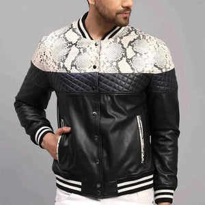 Skórzana kurtka bomber slim fit ze stójką