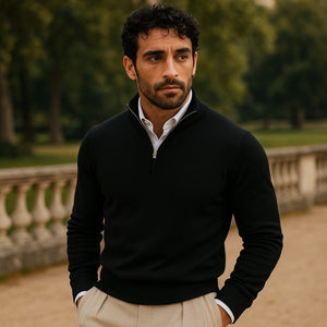 Sweter z kaszmiru z krótkim zamkiem, krój slim fit