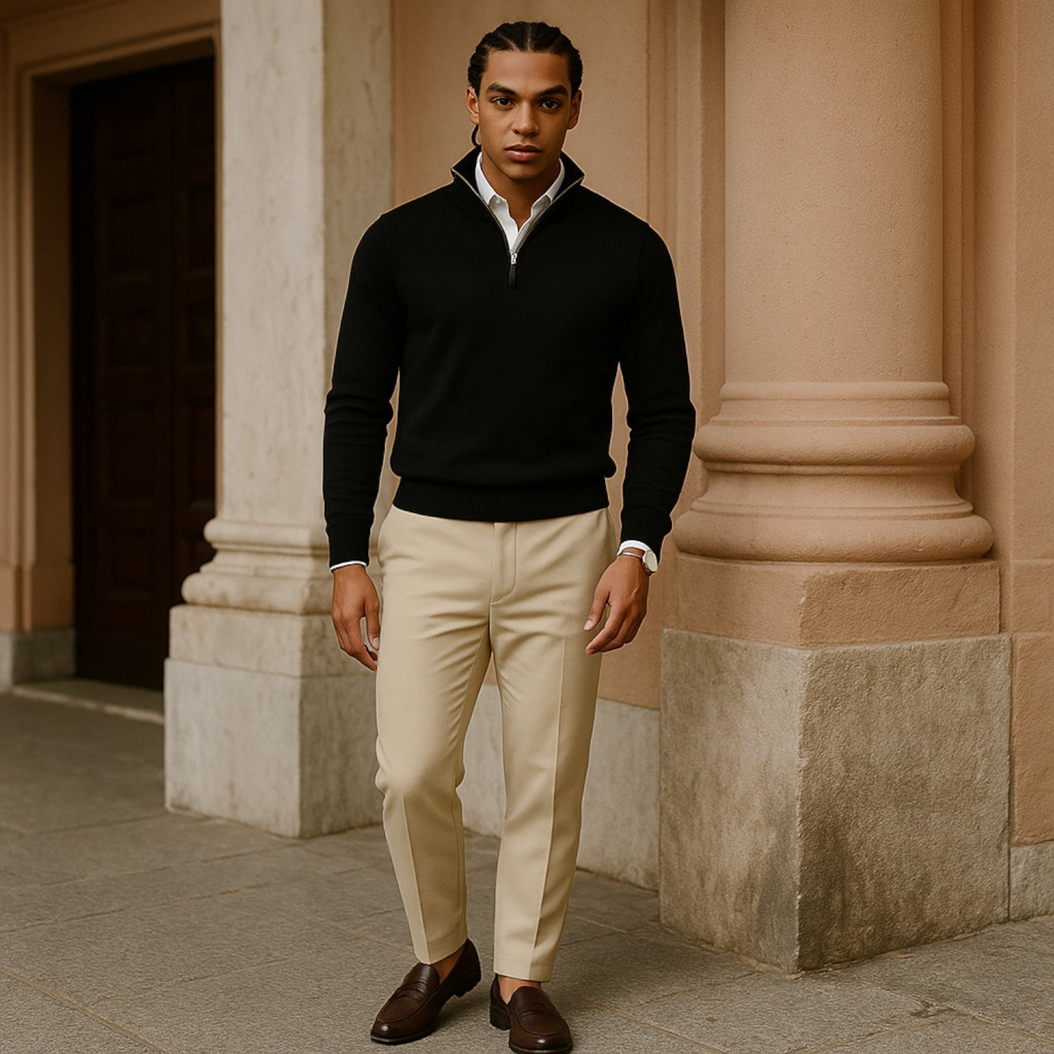 Sweter z kaszmiru z krótkim zamkiem, krój slim fit