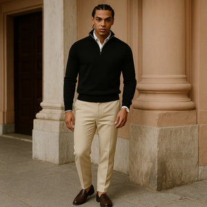 Sweter z kaszmiru z krótkim zamkiem, krój slim fit