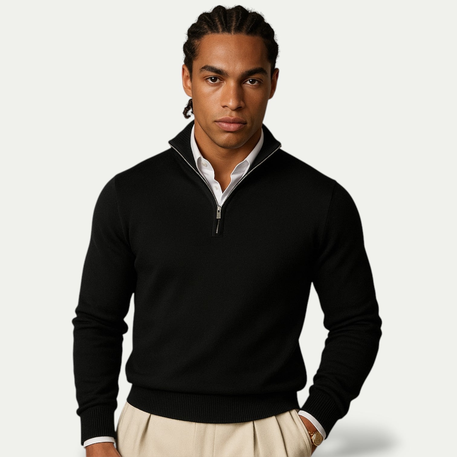 Sweter z kaszmiru z krótkim zamkiem, krój slim fit