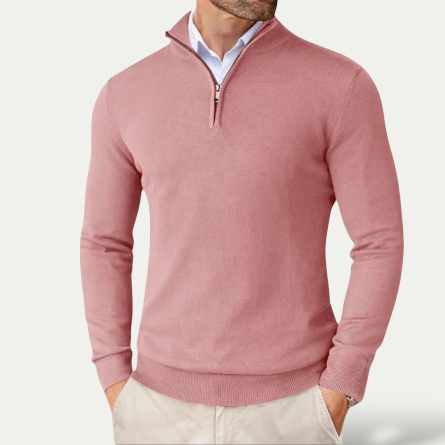 Sweter z kaszmiru z krótkim zamkiem, krój slim fit