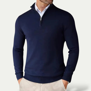Sweter z kaszmiru z krótkim zamkiem, krój slim fit