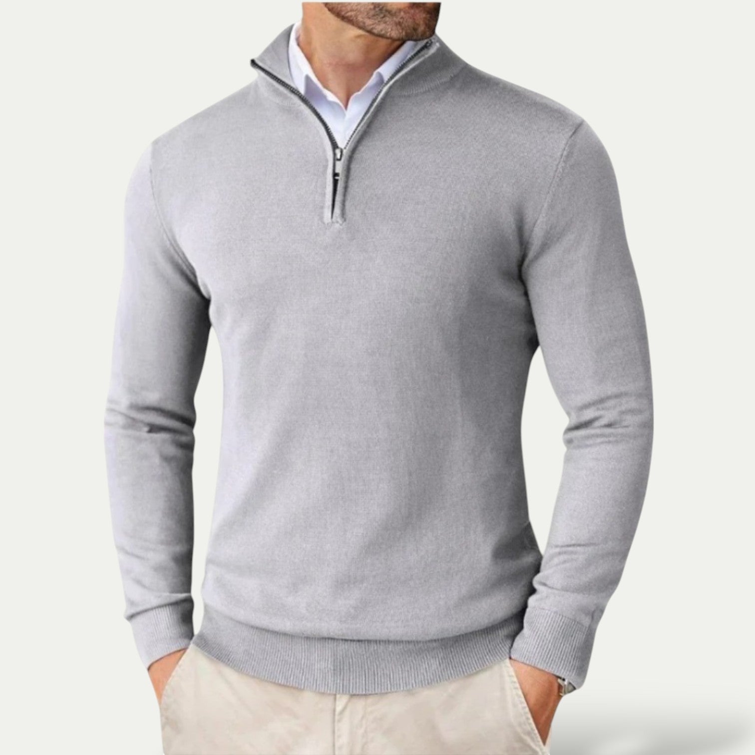 Sweter z kaszmiru z krótkim zamkiem, krój slim fit