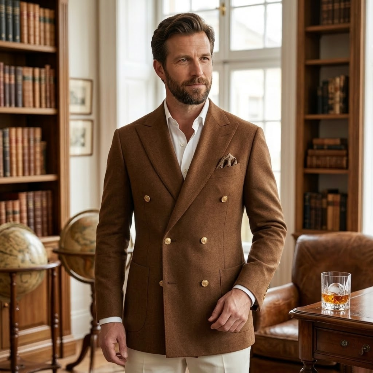 Garnitur dwurzędowy dwuczęściowy w brązie, slim fit