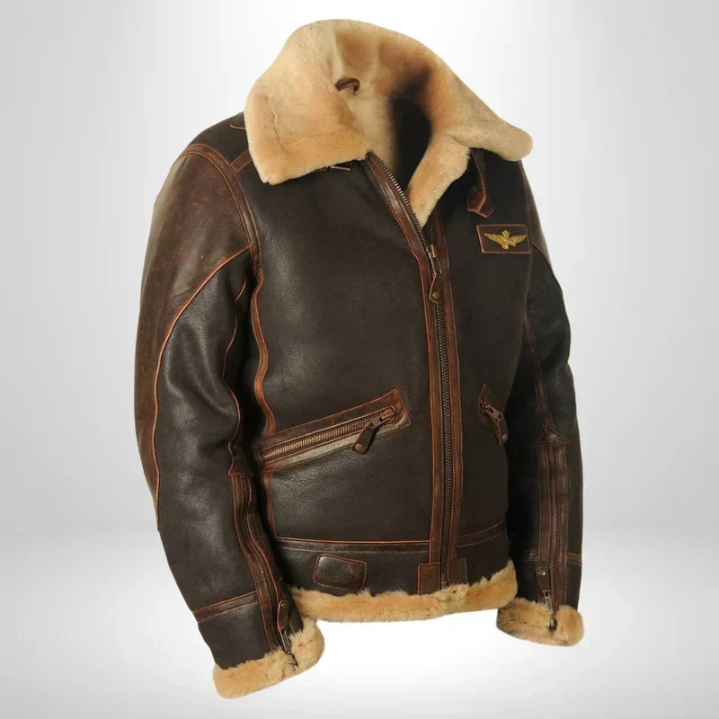 Kurtka pilotka z futrzanym kołnierzem, styl vintage