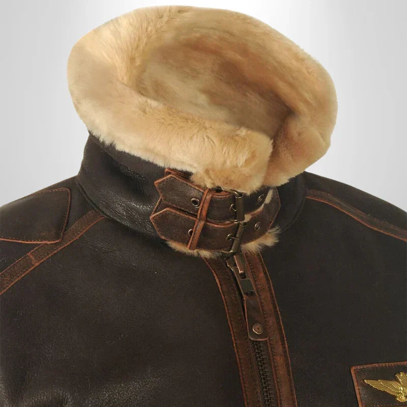 Kurtka pilotka z futrzanym kołnierzem, styl vintage