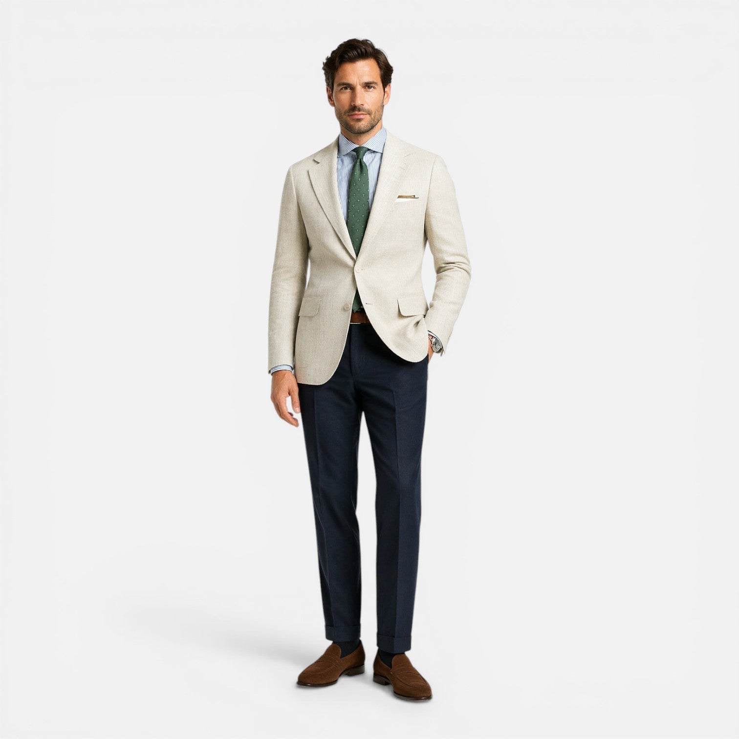 Lniana marynarka slim fit na lato, elegancja bez formalności