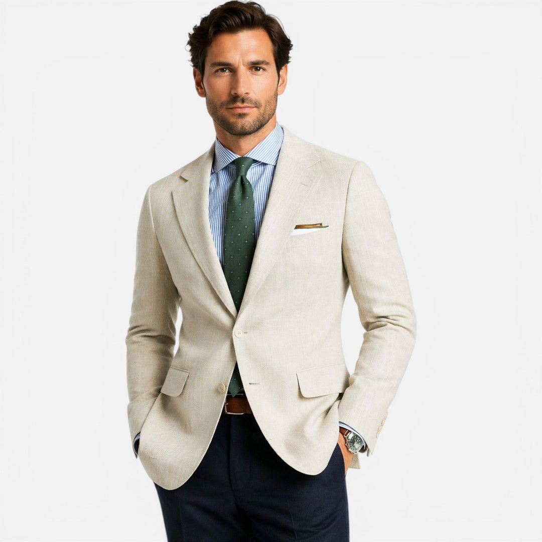 Lniana marynarka slim fit na lato, elegancja bez formalności
