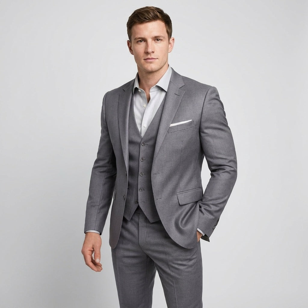 Garnitur trzyczęściowy slim fit z mieszanki wełny