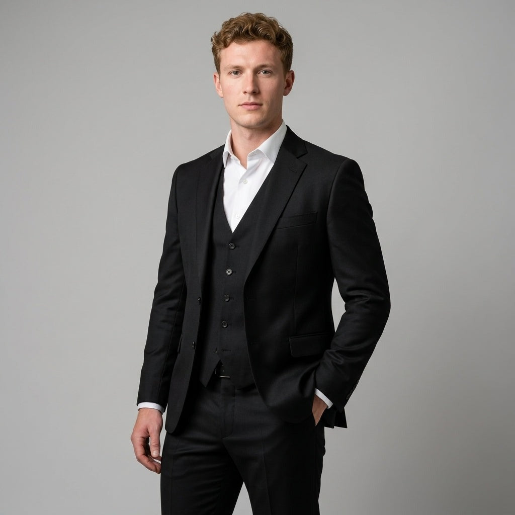 Garnitur trzyczęściowy slim fit z mieszanki wełny