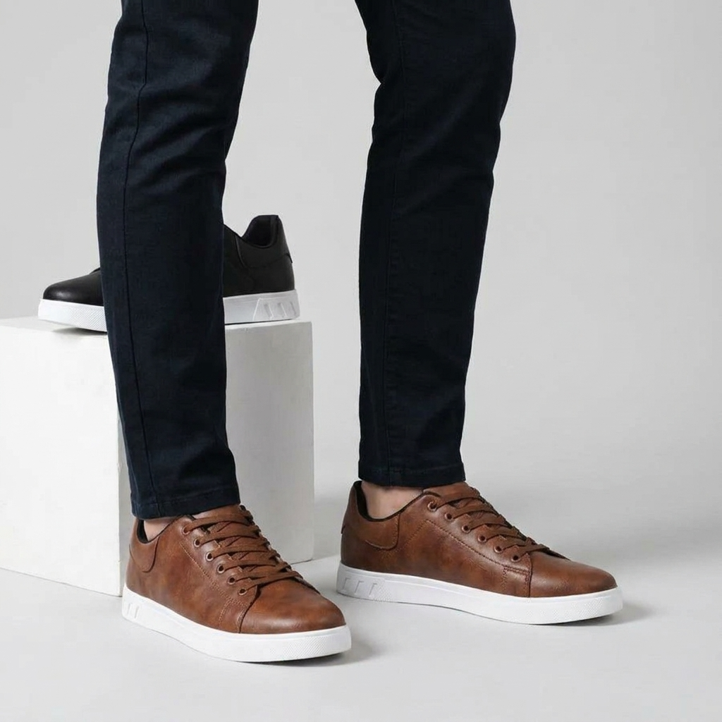 Sneakersy niskie sznurowane, zaokrąglony nosek