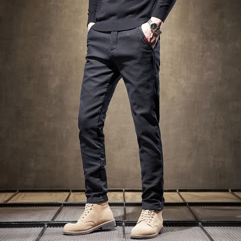 Spodnie slim fit z bawełny ze stretchem, gładkie wykończenie