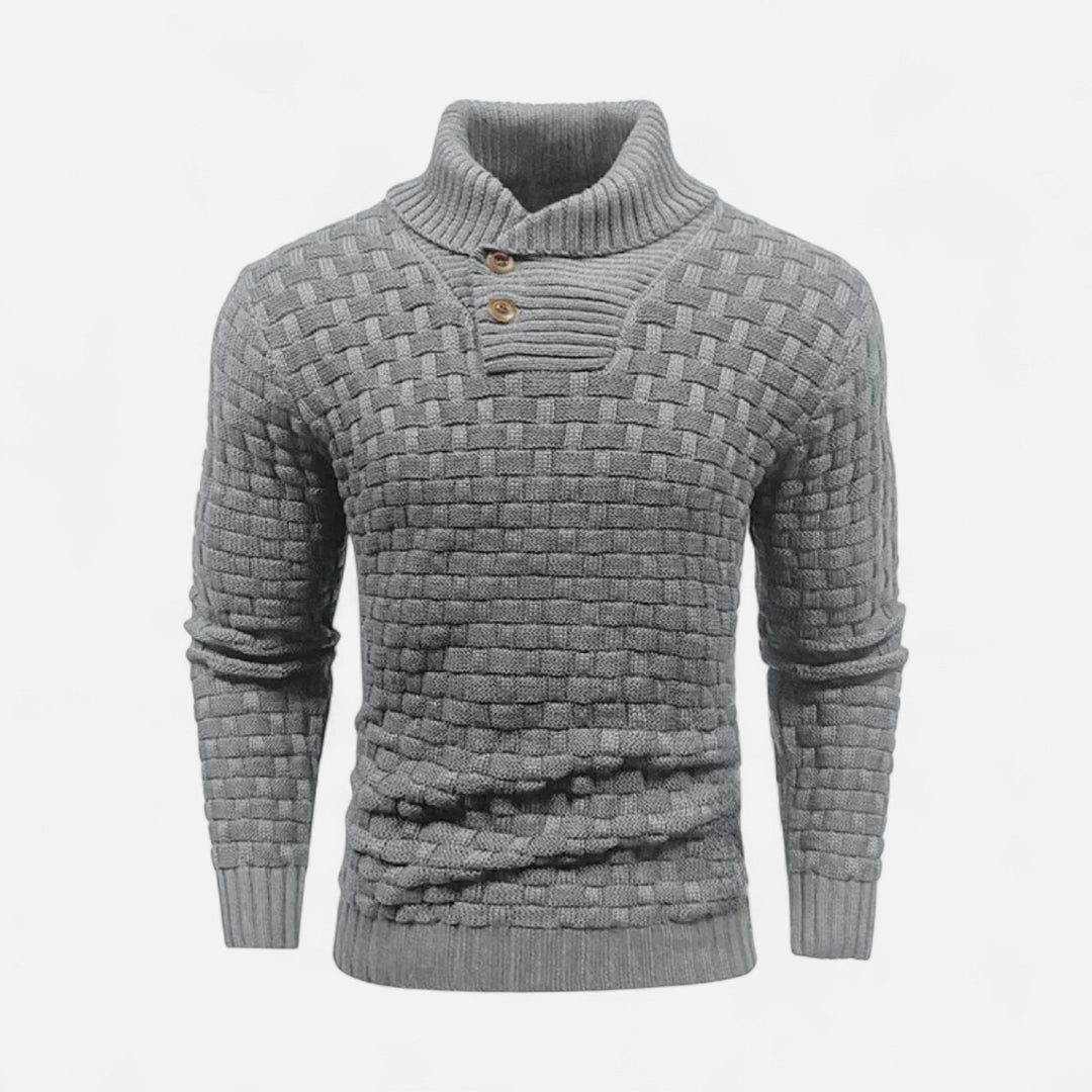 Sweter zimowy ze stójką i detalem guzików