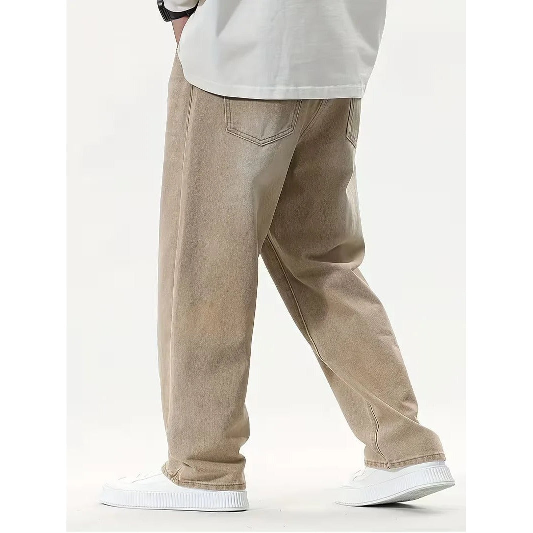 Jeansy loose fit z szeroką nogawką w jasnym beżu