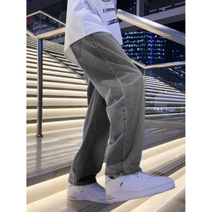 Jeansy loose fit z szeroką nogawką w szarym denimie