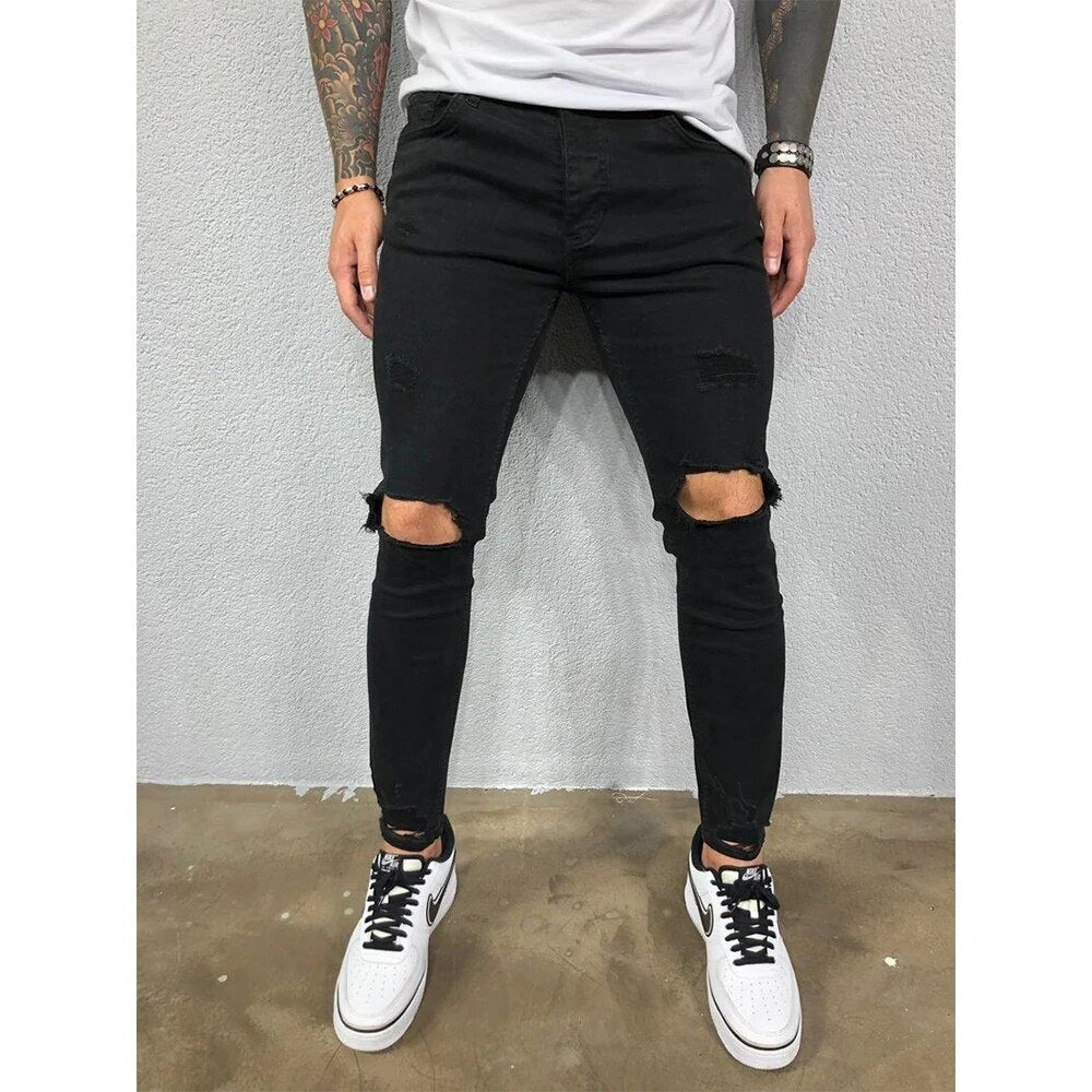 Jeansy Rik skinny z przetarciami, buntowniczy rys