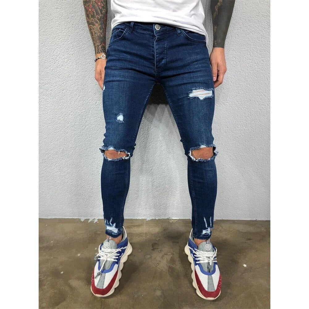 Jeansy Rik skinny z przetarciami, buntowniczy rys