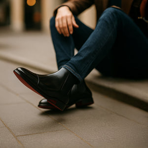 Sztyblety skórzane Savile Row, opływowa forma