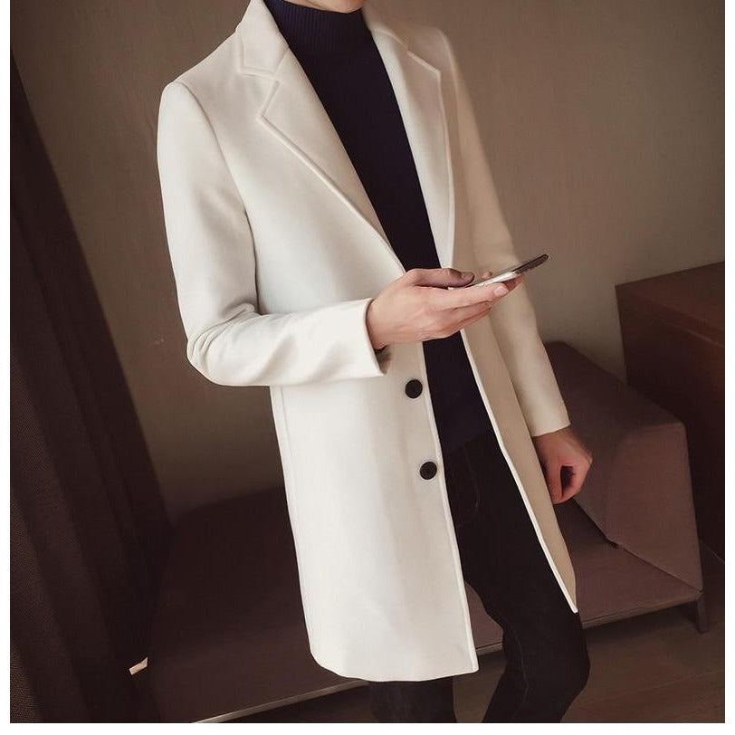 Długi płaszcz wełniany slim fit, ponadczasowa elegancja
