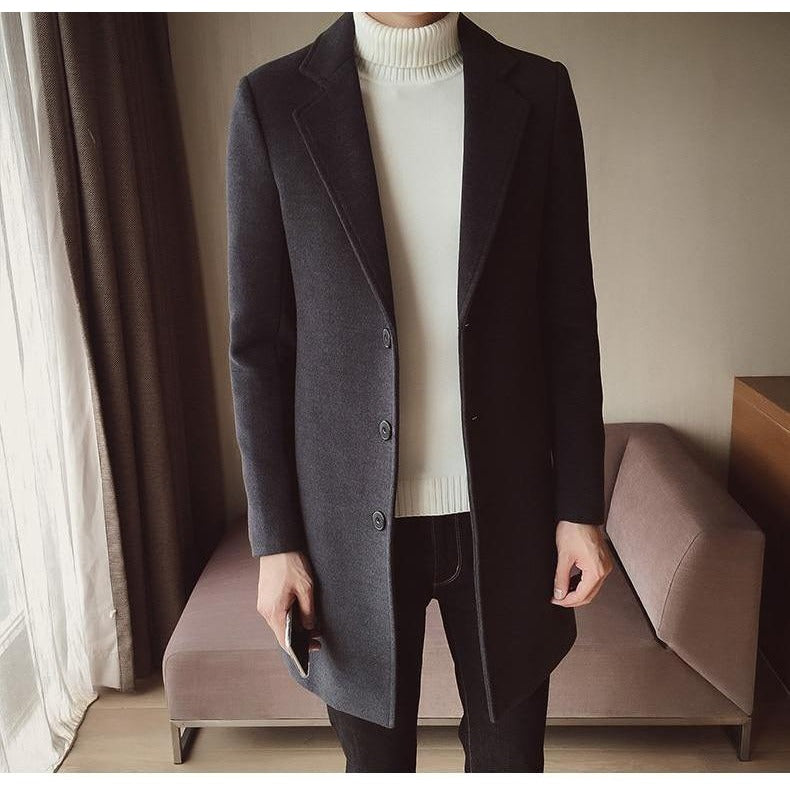 Długi płaszcz wełniany slim fit, ponadczasowa elegancja