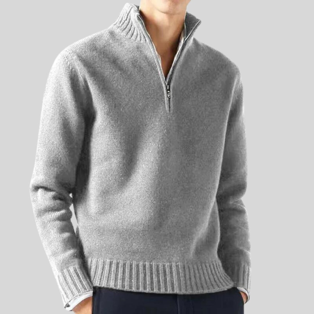 Sweter Anton z krótkim zamkiem, mieszanka materiałów