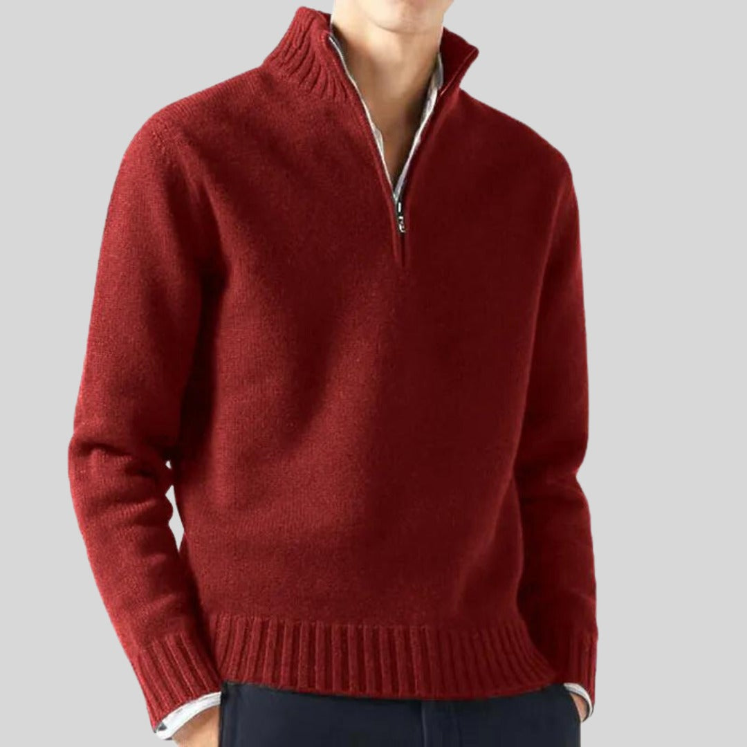 Sweter Anton z krótkim zamkiem, mieszanka materiałów