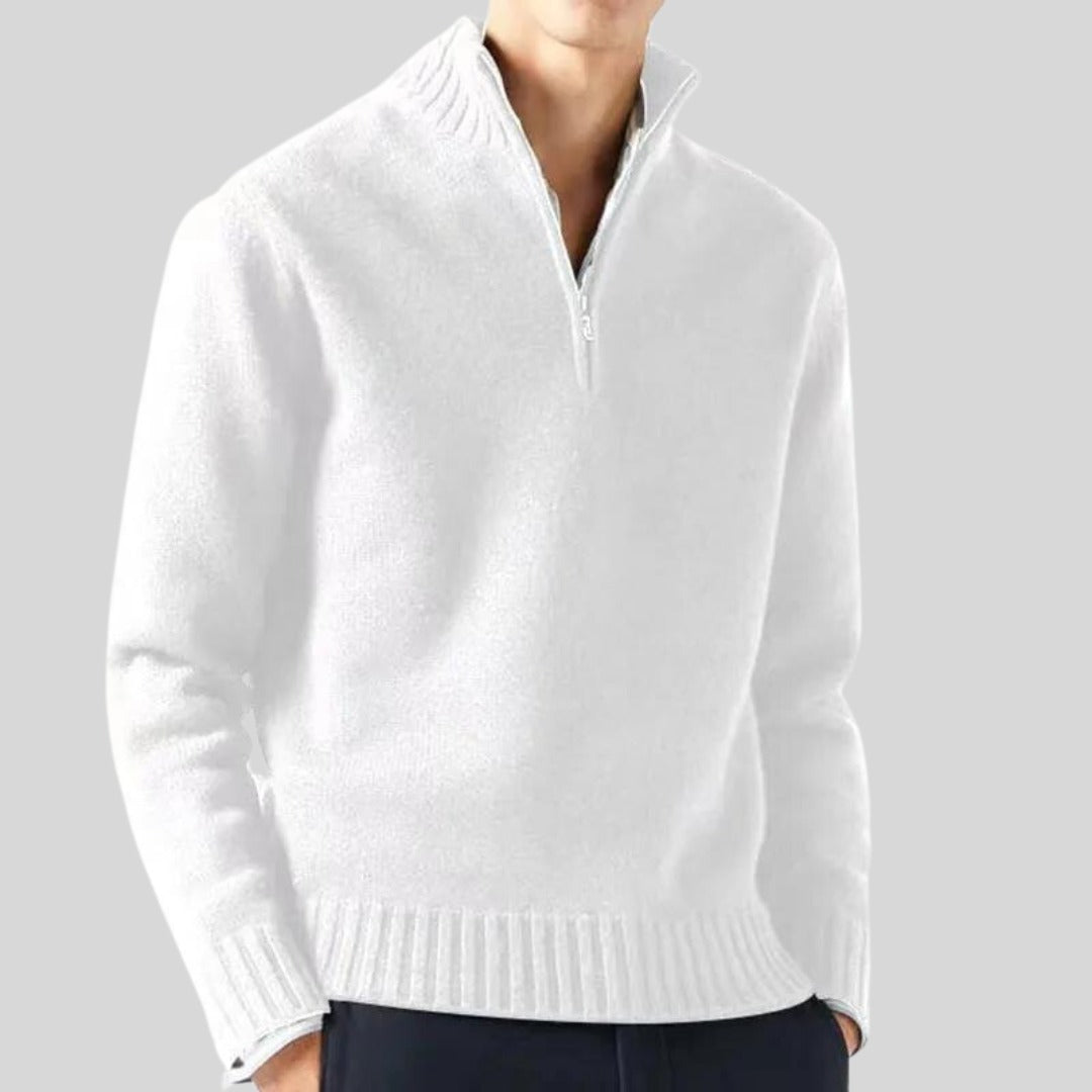 Sweter Anton z krótkim zamkiem, mieszanka materiałów