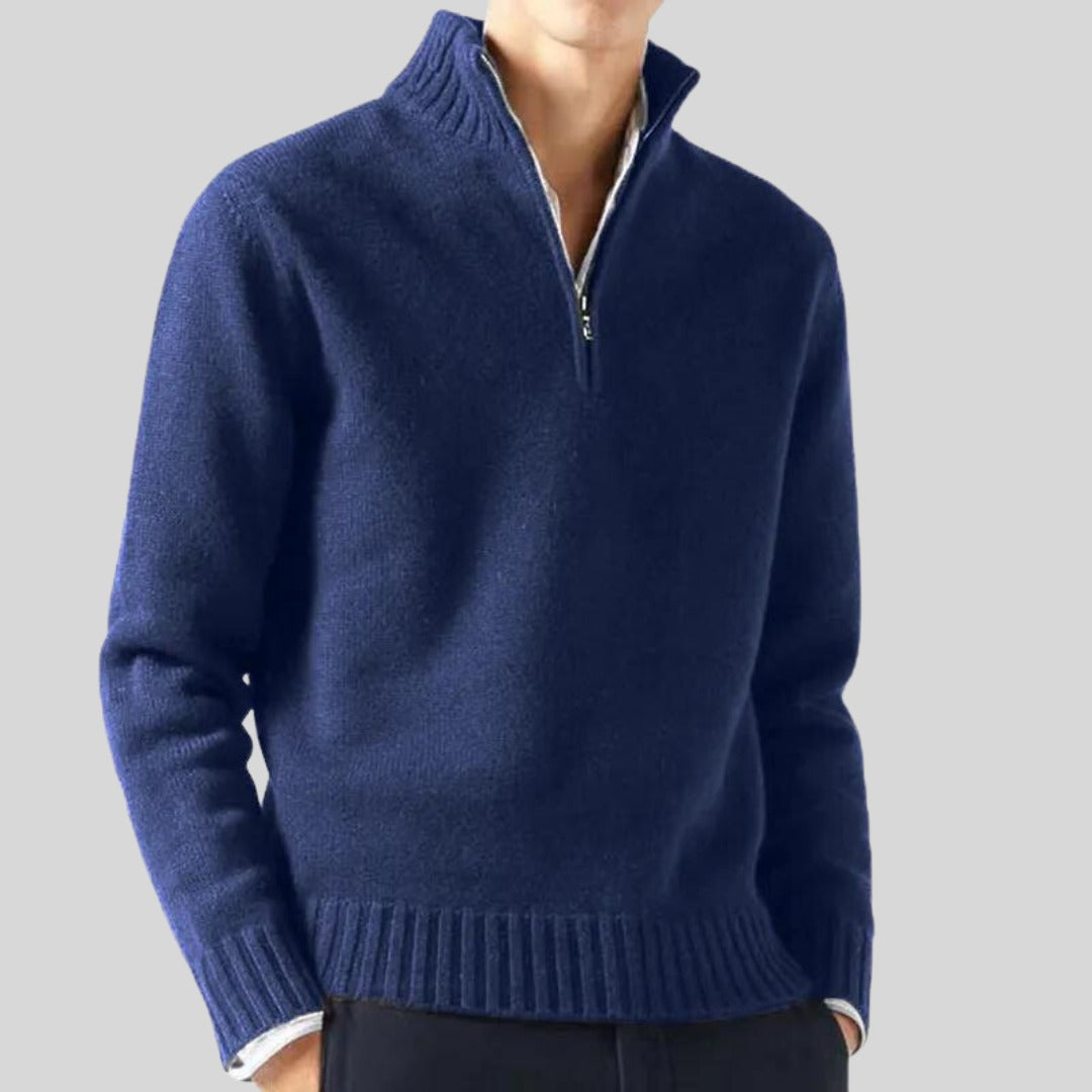 Sweter Anton z krótkim zamkiem, mieszanka materiałów